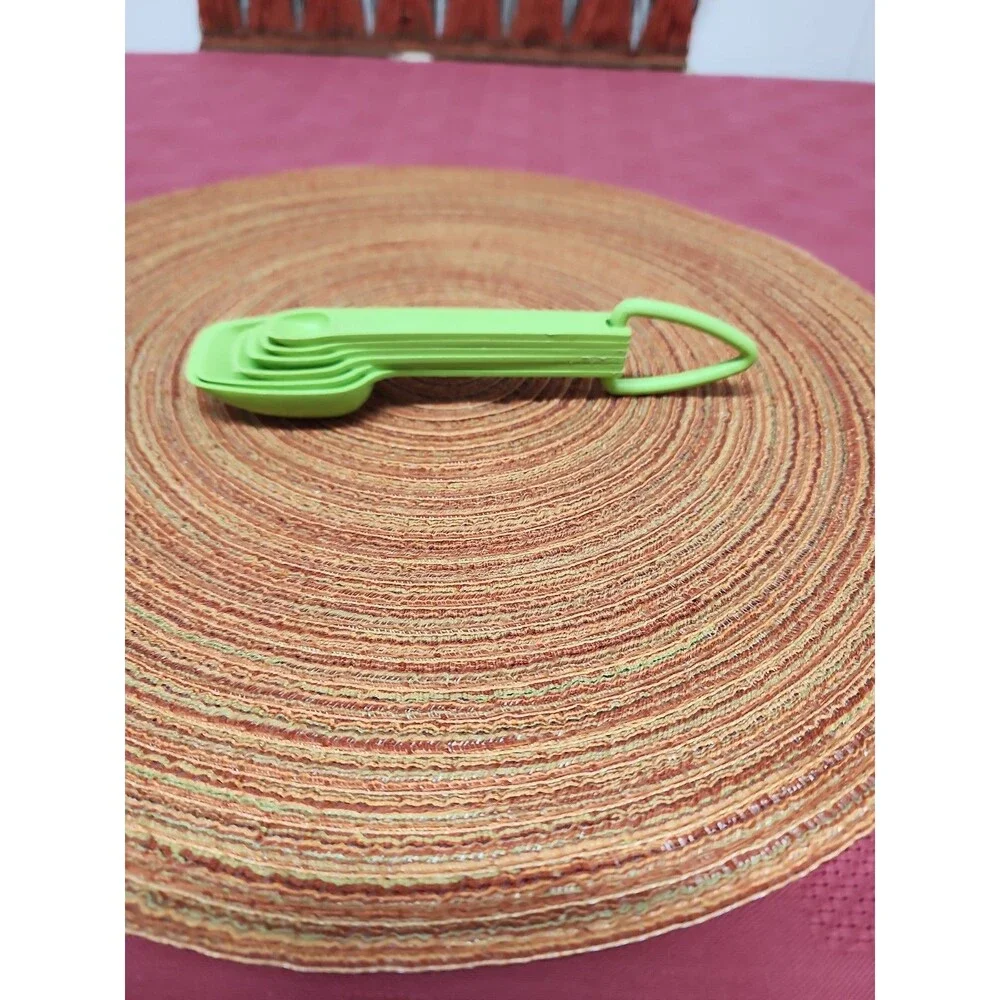 Vintage Tupperware Measuring Spoons On Ring 6 Piece Set Lime Green 1970's Groovy